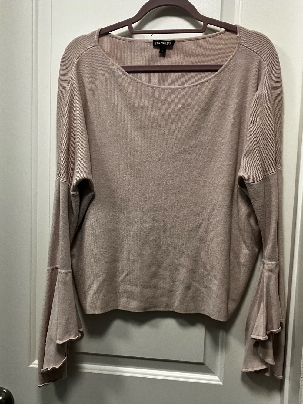 Express Bell Sleeve Ribbed Knit Sweater – Size Large, mauve